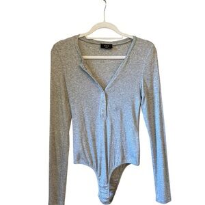 Vici Heather Gray Button-Up Bodysuit